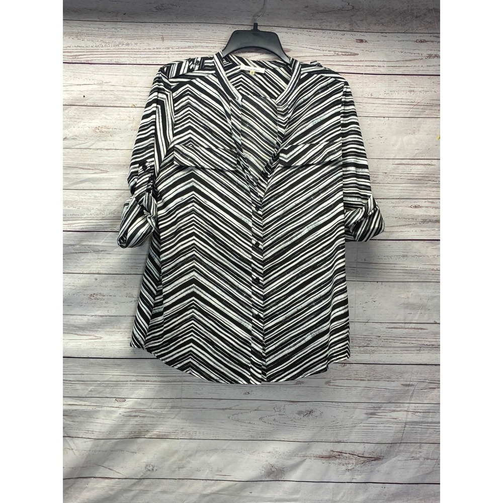 Calvin Klein Workwear Blouse Indie Sleaze Roll Tab Sleeve Chevron Small Black